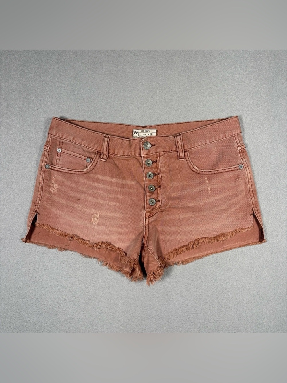Free People Runway Slouch Distressed Cutoff Jean Shorts Womens 28 Pink Denim Raw
